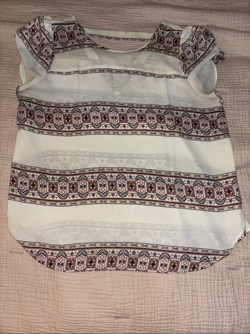 LOFT Cream Blouse with Multicolor Geometric pattern